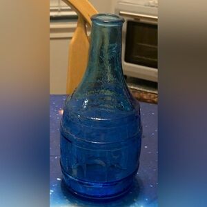 Vintage Cobalt Blue Glass Barrel Bottle